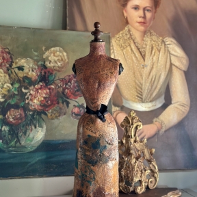 Rare antique long-skirted miniature mannequin 